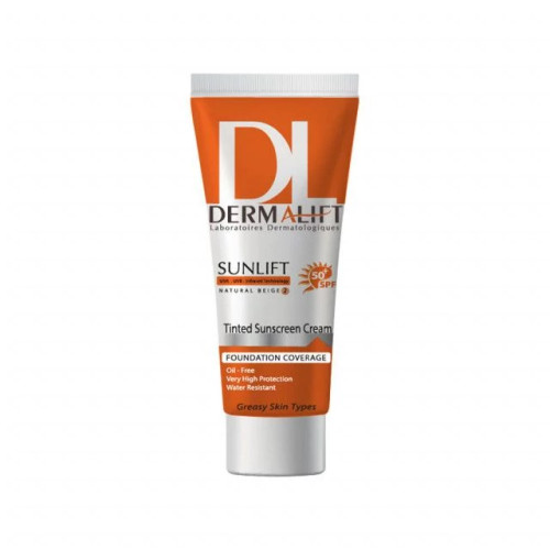 کرم ضد آفتاب رنگی درمالیفت مدل SPF50 محافظ UVA ،UVB، ضد آب، مناسب پوست چرب شماره 2 حجم 40 میلیلیتر - بژ طبیعی