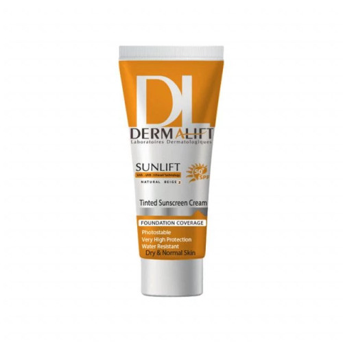 کرم ضد آفتاب رنگی درمالیفت مدل SPF50 محافظ UVA ،UVB، ضد آب، مناسب پوست خشک حجم 40 میلیلیتر